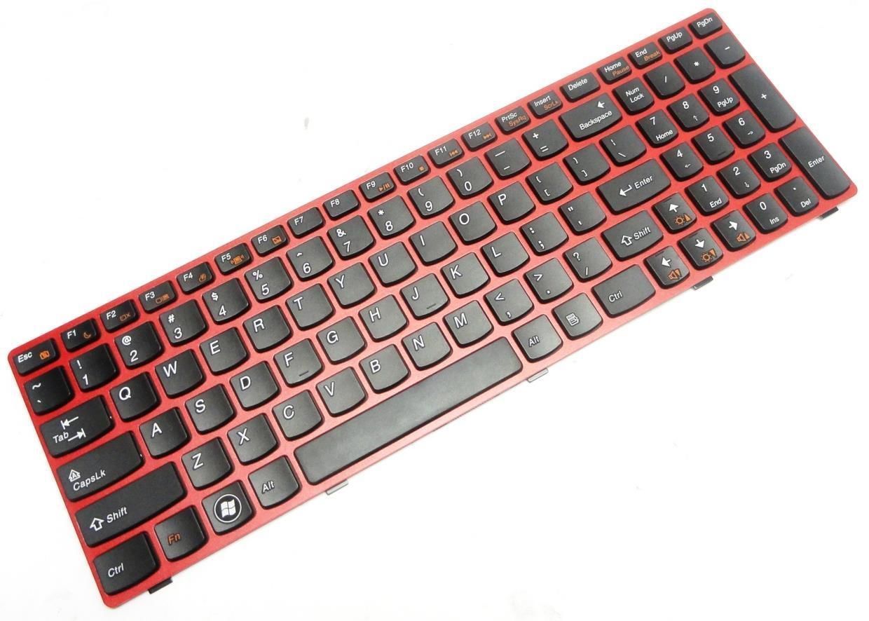 Tastatura laptop, Lenovo, IdeaPad G580A, P580, V580, N586, N585, cu rama, rosie, US