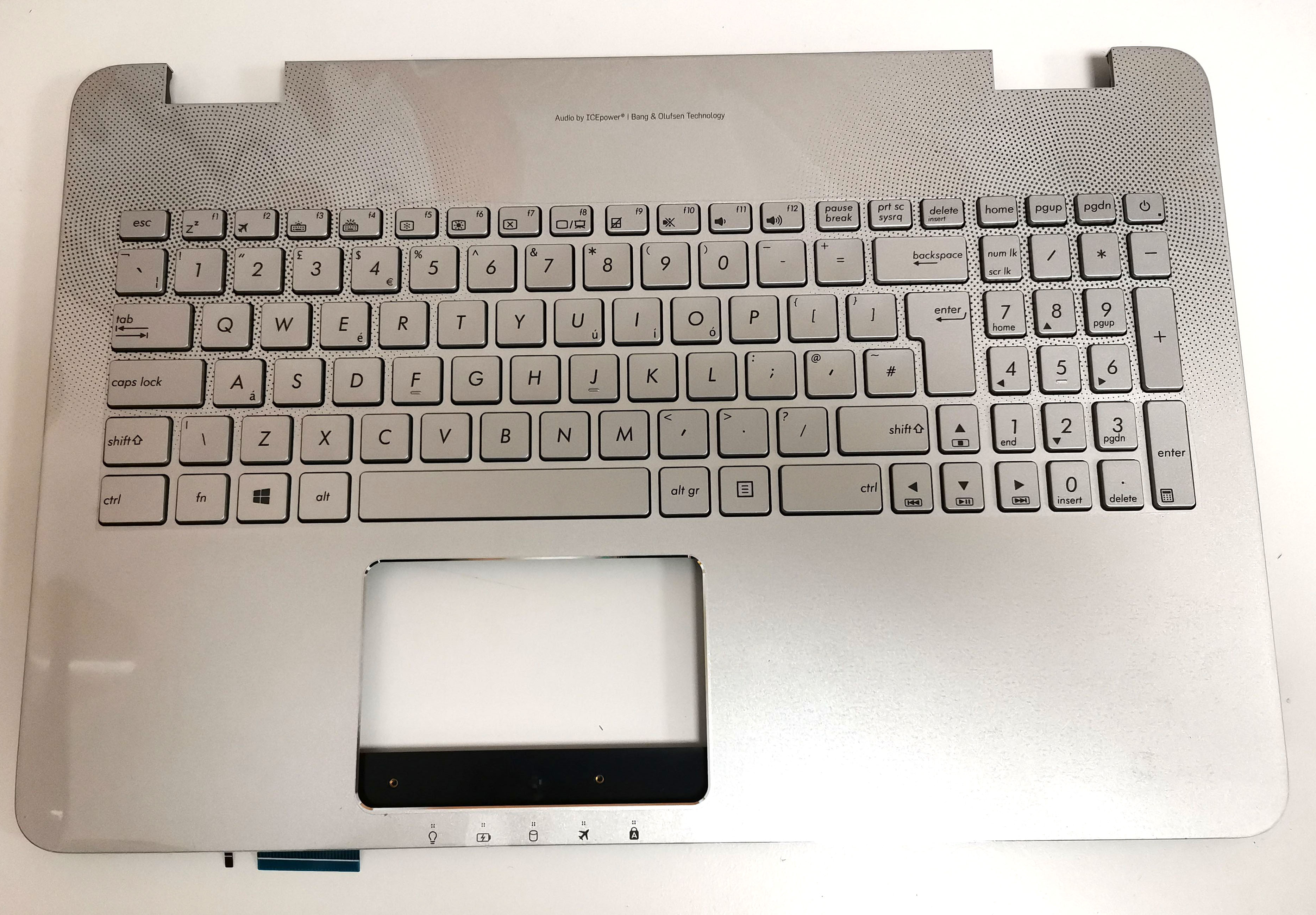 Carcasa superioara tastatura palmrest laptop, Asus, ROG G551, G551V, G551VW, G551J, G551JW, GL551, GL551J, GL551JW, argintie, iluminata, UK
