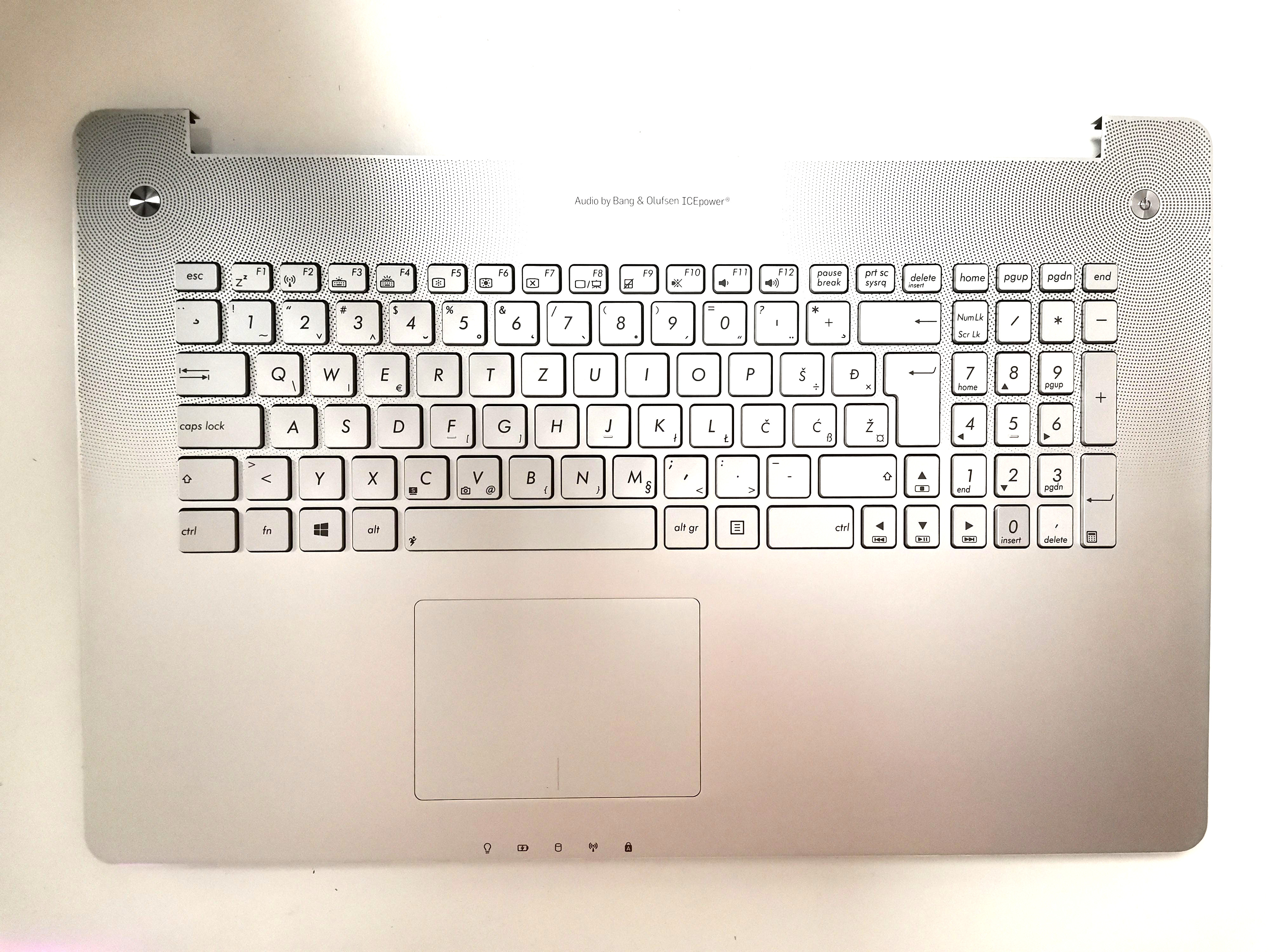 Carcasa superioara cu tastatura iluminata palmrest Laptop, Asus, N750, N750J, N750JK, N750JV, N750JX, N750LF, R750, R750JK, R750JV, iluminata, argintie, layout SK