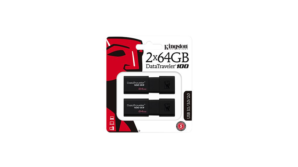 Kingston 2 x 64GB USB 3.0 DataTraveler 100 G3