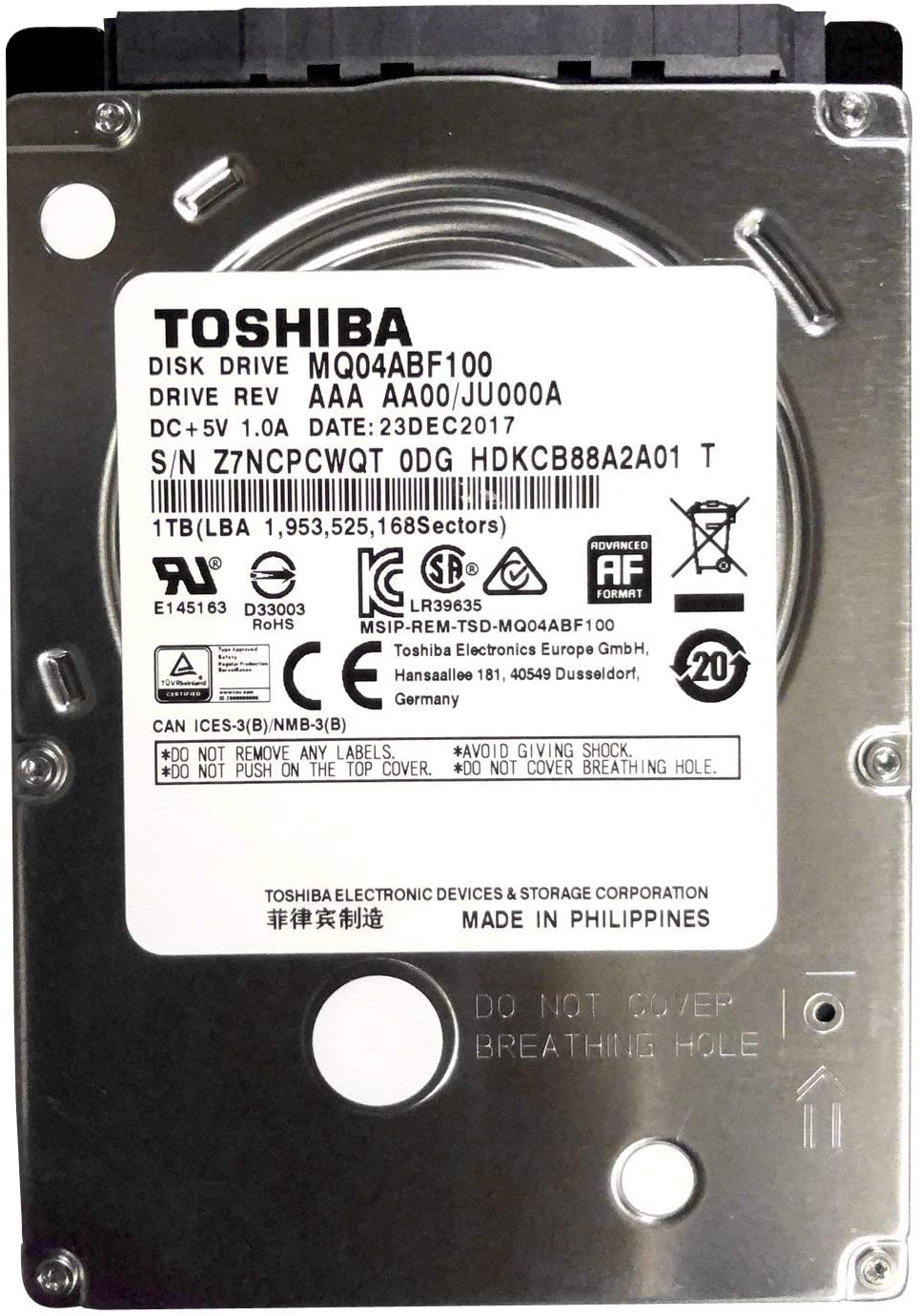 Hard Disk Laptop Toshiba MQ04ABF100, 1TB, 5400 rpm, 128MB, SATA 3, bulk