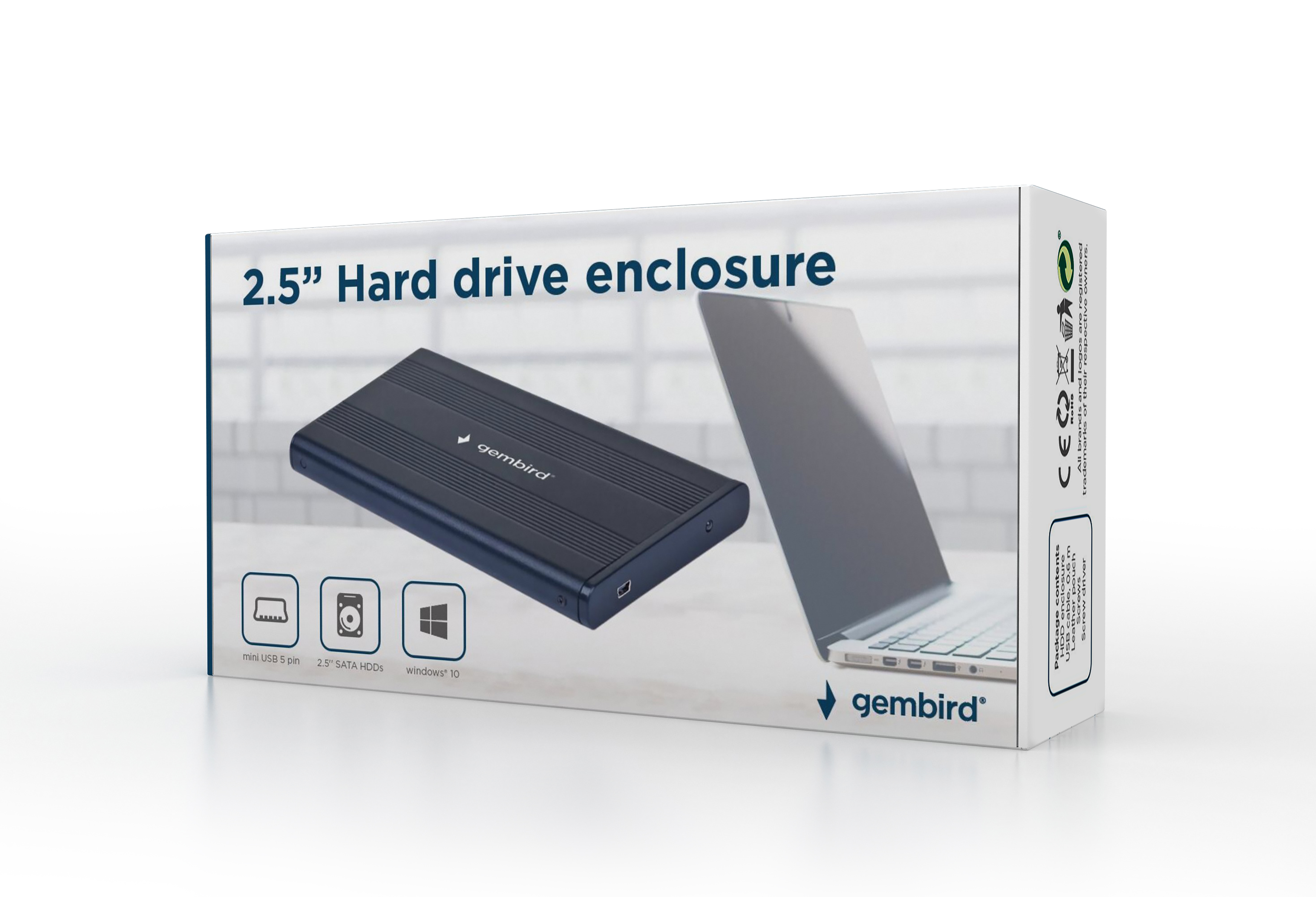 HDD/SSD enclosure Gembird for 2.5'' SATA - USB 2.0, Aluminium, Black