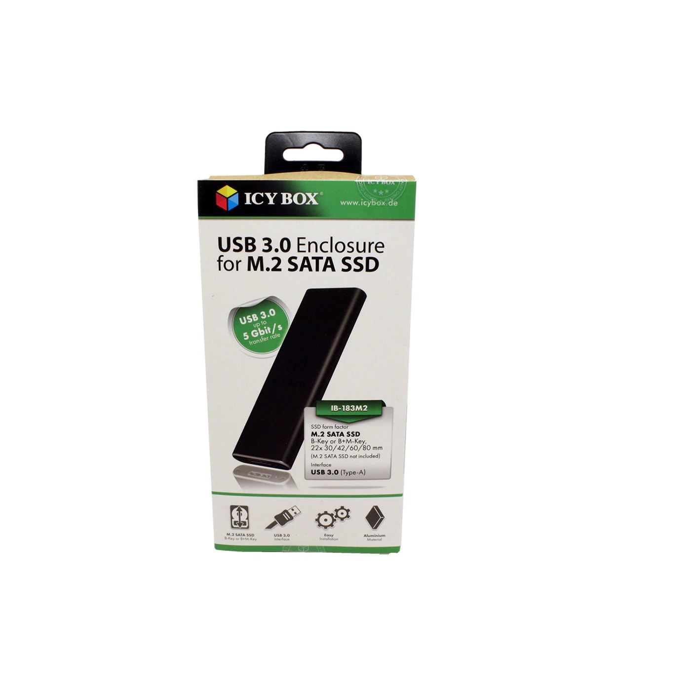 ICYBOX EXTERNAL ENCLOSURE FOR M.2 SATA SSD, USB 3.0, BLACK