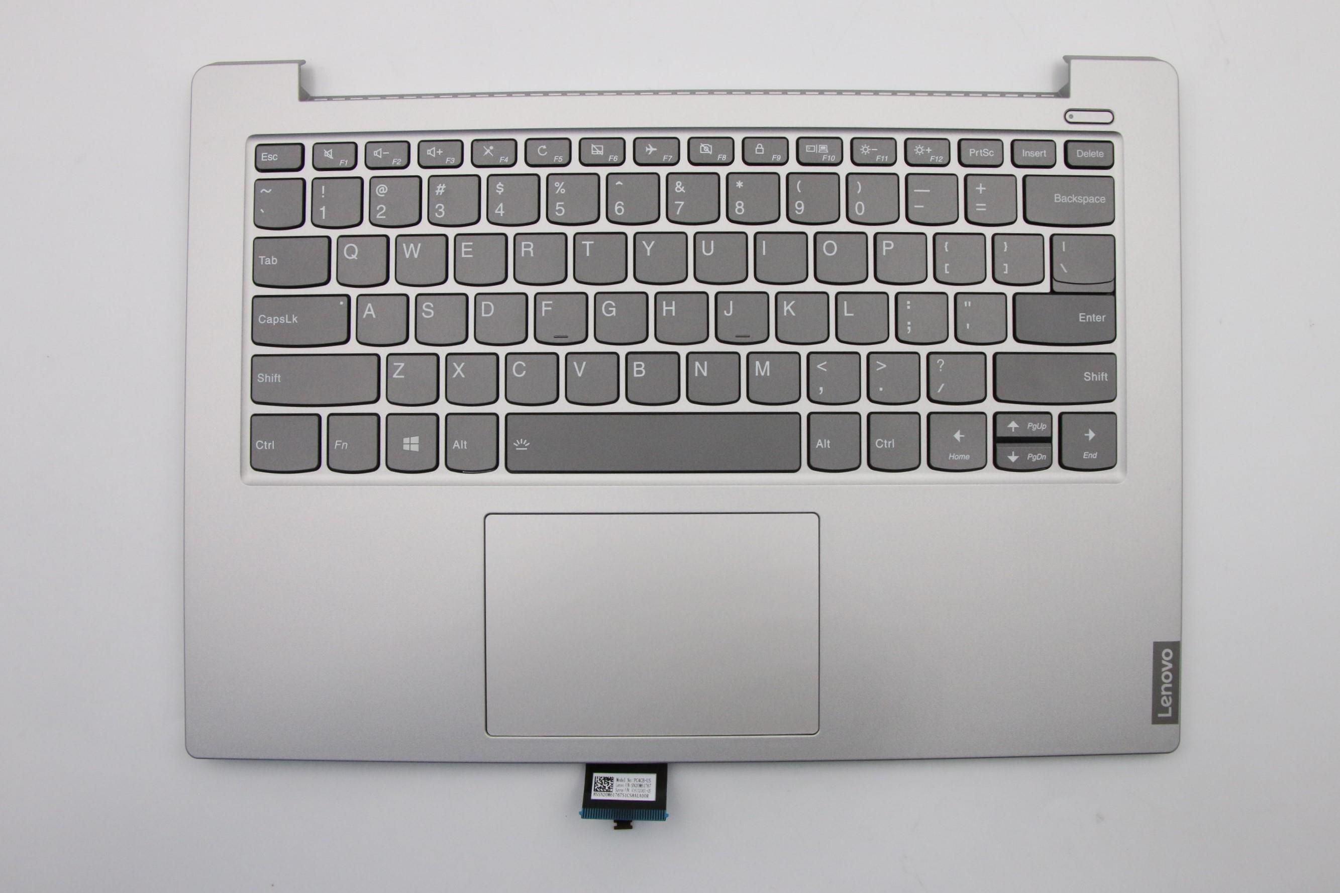 Carcasa superioara cu tastatura palmrest Laptop, Lenovo, IdeaPad S340-14, S340-14IWL, S340-14API, S340-14IIL, ET2GK000300, 5CB0S18555, cu iluminare, argintie, layout US