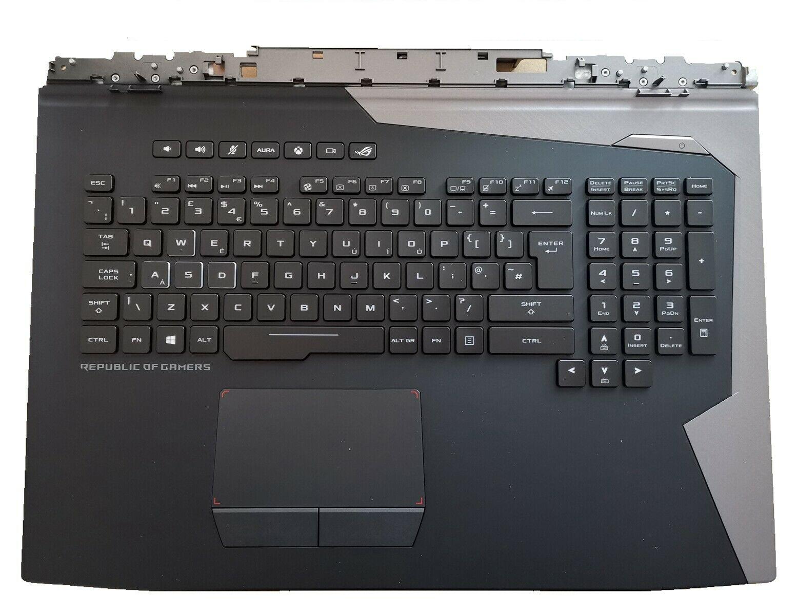 Carcasa superioara cu tastatura palmrest Laptop, Asus, ROG G703, G703G, G703GI, G703GX, G703GS, G703VI, GZ755GX, 90NR0091-R31UK0, cu iluminare, layout UK