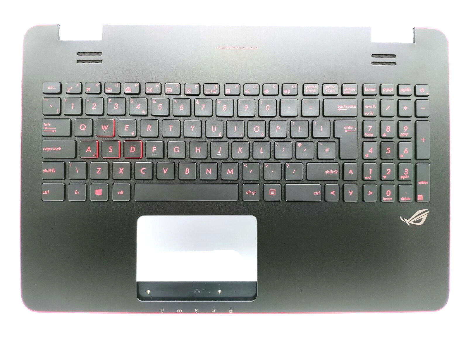 Carcasa superioara cu tastatura palmrest Laptop, Asus, ROG GL551, GL551JM, GL551JW, GL551VW, GL551JX, GL551J, GL551JK, GL551JB, G551, G551J, G551JX, cu iluminare, layout UK