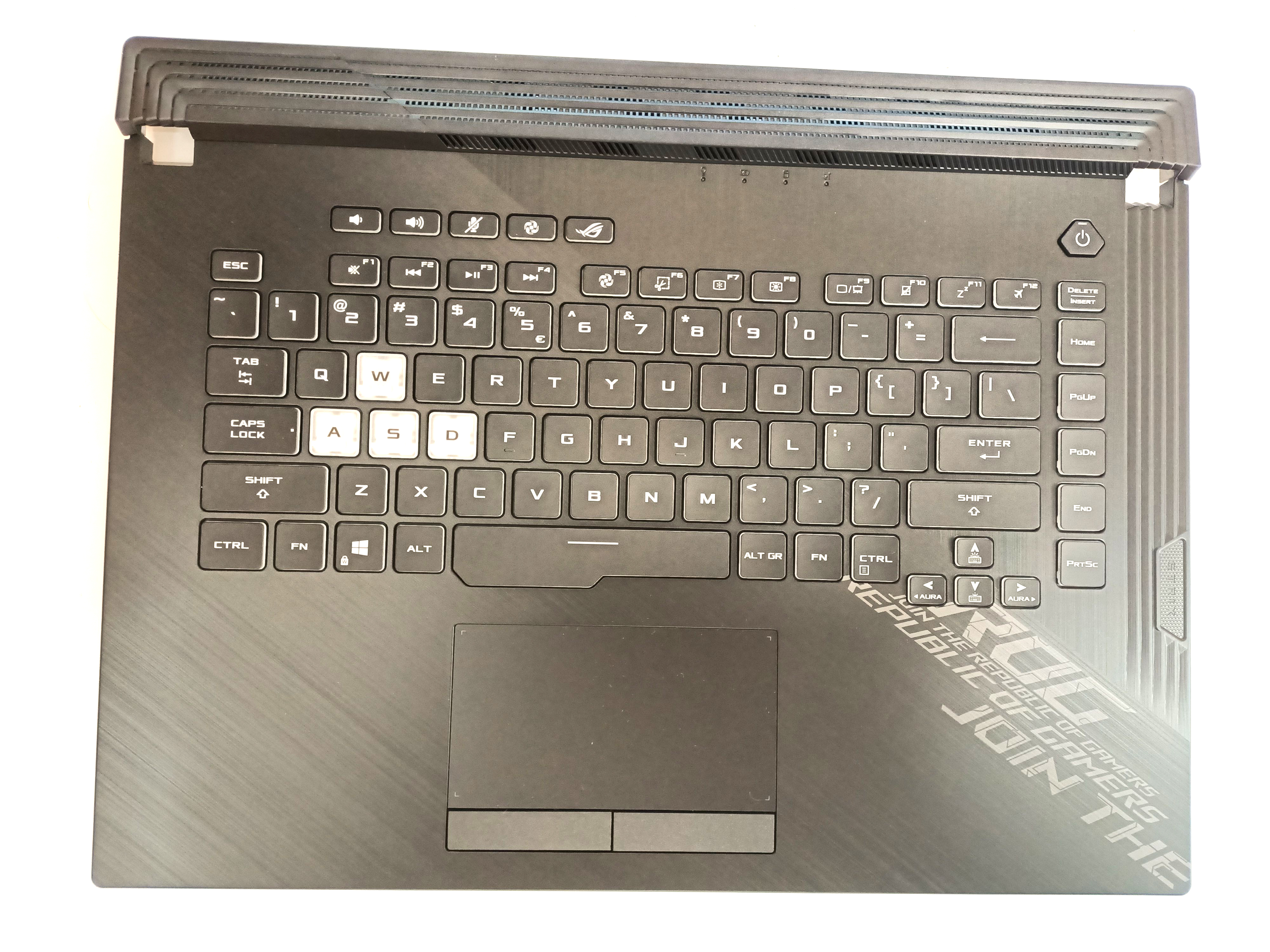Carcasa superioara cu tastatura palmrest Laptop Gaming, Asus, ROG Strix G15 G512LU, G512LV, G512LW, G512LWS, 90NR0341-R34UI0, G512LWS-1C, conector iluminare RGB 16 pini, conector touchpad 8 pini, layout US