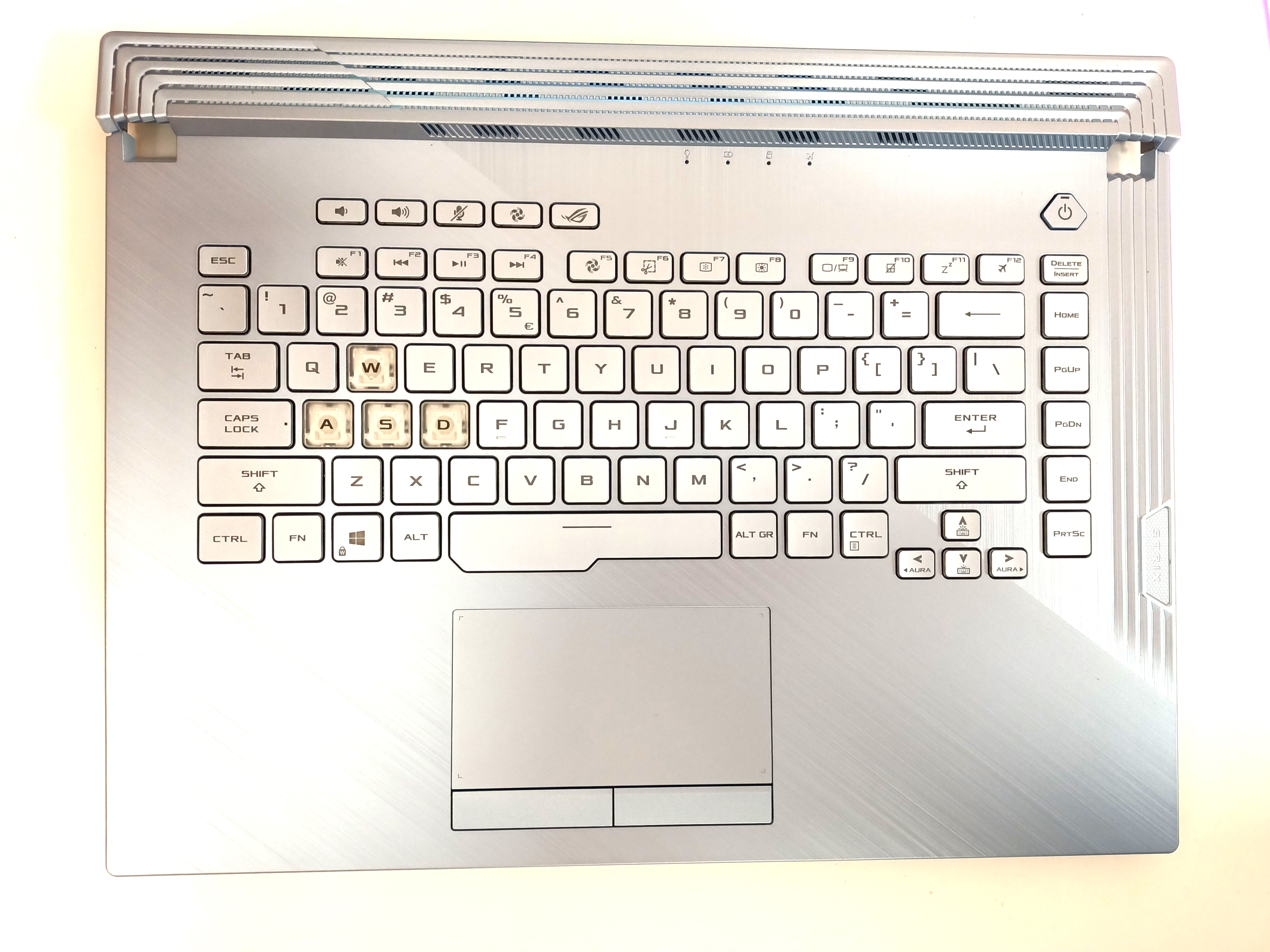 Carcasa superioara cu tastatura palmrest Laptop Gaming, Asus, ROG Strix G15 G512LU, G512LV, G512LW, G512LWS, 90NR0342-R32UI0, G512LWS-1F, conector iluminare RGB 16 pini, conector touchpad 8 pini, Glacier Blue, layout US
