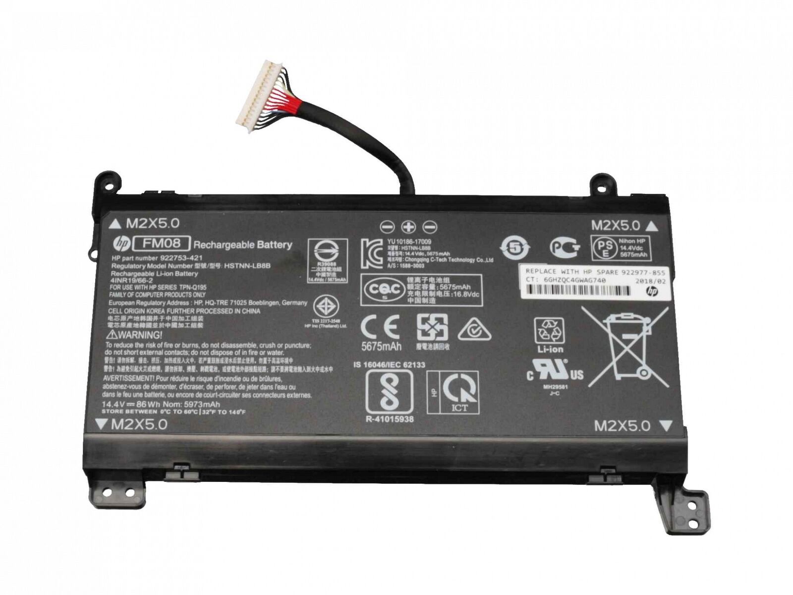 Baterie Laptop, HP, Omen 17-AN, 17T-AN, TPN-Q195, HSTNN-LB8A, HSTNN-LB8B, TPN-Q195, 922752-421, 922753-421, 922976-855, 922977-855, 4INR19/66-2, FM08, 14.4V, 5973mAh, 86WH, 16 pini