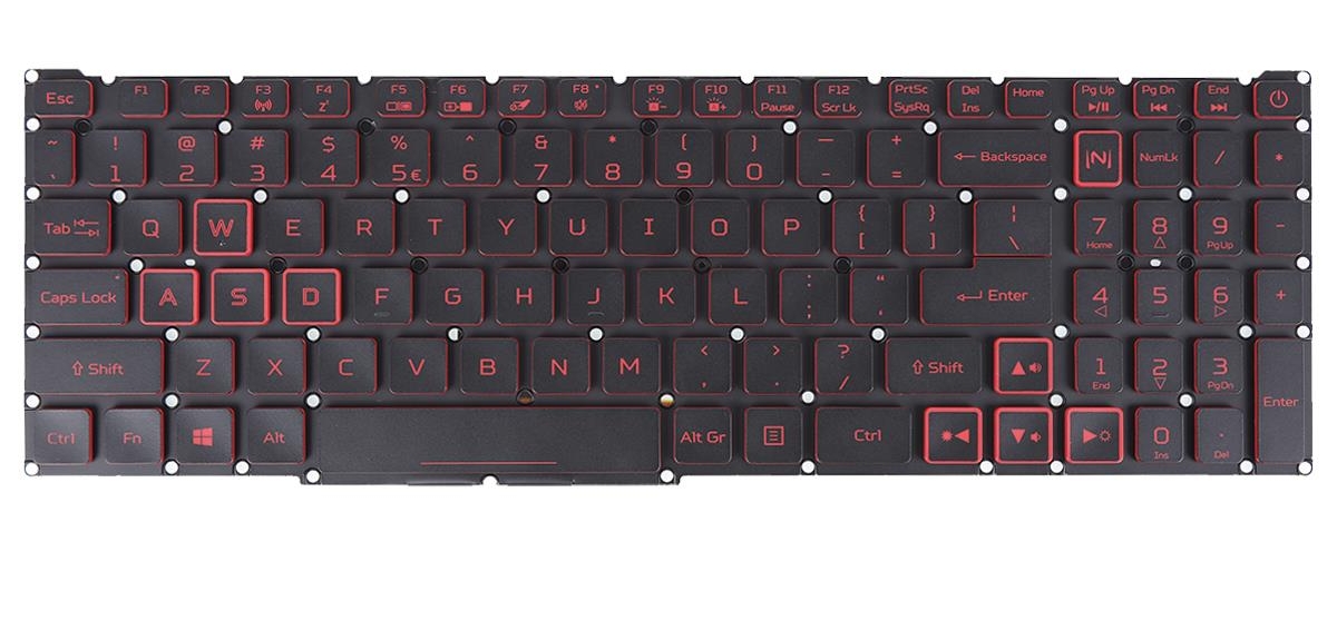 Tastatura Laptop Acer, Nitro 5 AN515-45, AN515-55, AN515-56, AN515-57, AN515-58, AN517-41, AN517-53, AN517-54, N20C1, conector ingust, iluminata, rosie, layout US