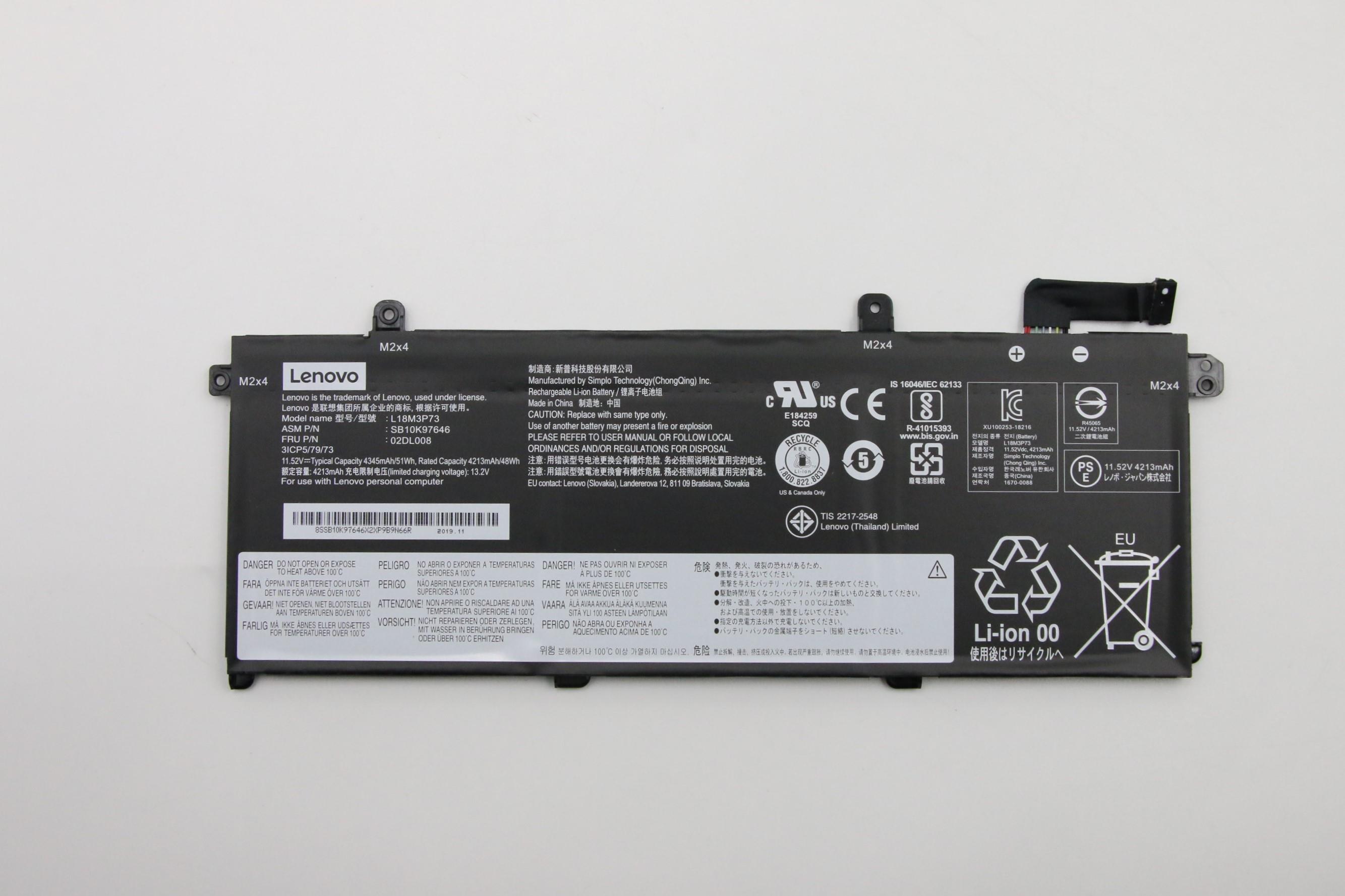 Baterie Laptop, Lenovo, ThinkPad 02DL007, 02DL009, 02DL010, 5B10W13877, 5B10W13905, 5B10W13906, 5B10W13907, 5B10W13908, 5B10W13954, 5B10W51826, 5B10W51827, 5B10W51829, 5B10W51830, 3ICP5/79/73, SB10K97646, L18M3P73, 11.52V, 4380mAh, 51Wh