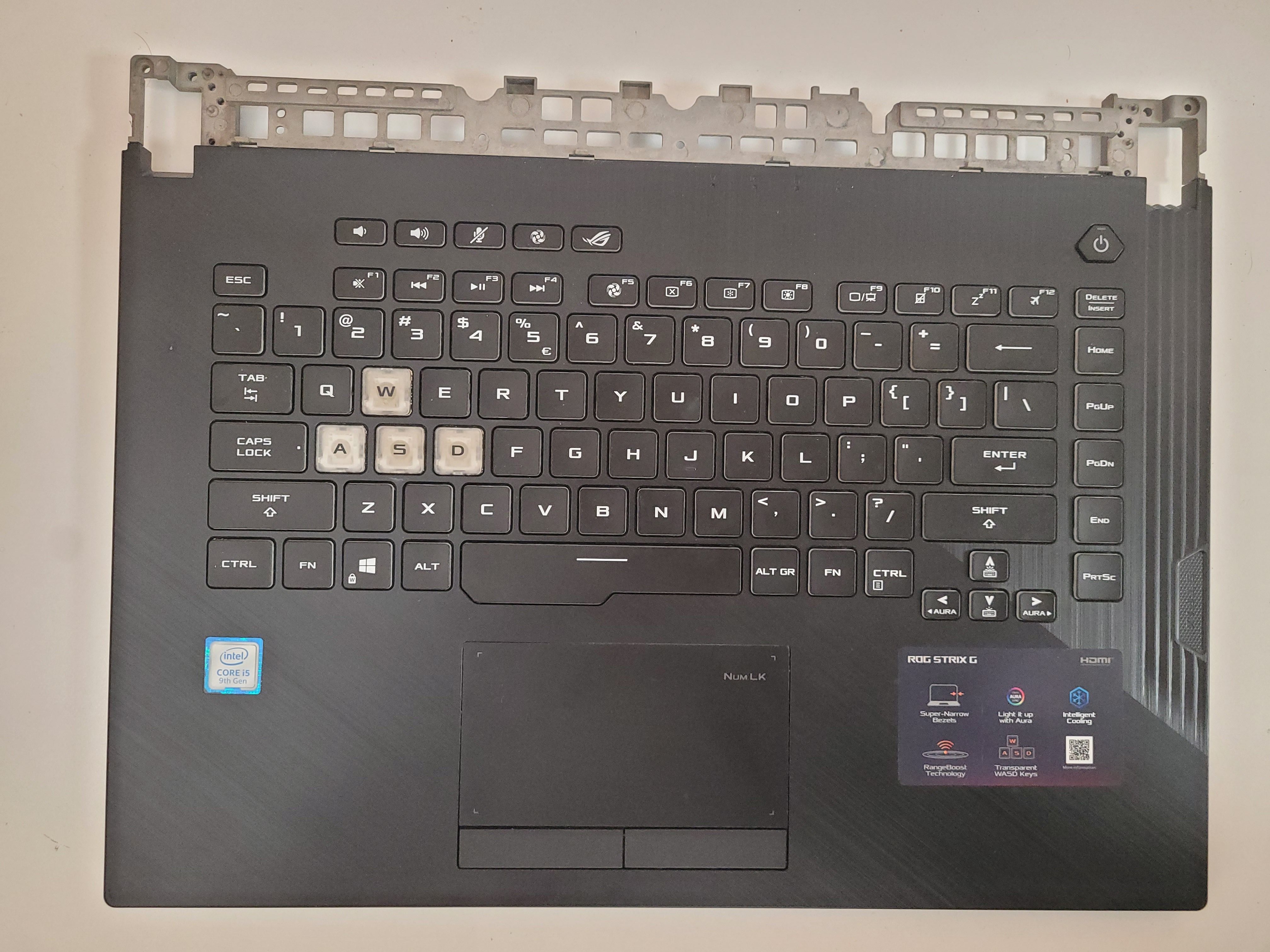 Carcasa superioara cu tastatura palmrest Laptop, Asus, ROG Strix G15 G512, G512LI, G512LV, G512L, G512LU, 90NR0341-R32UIO, conector 8 pini, refurbished