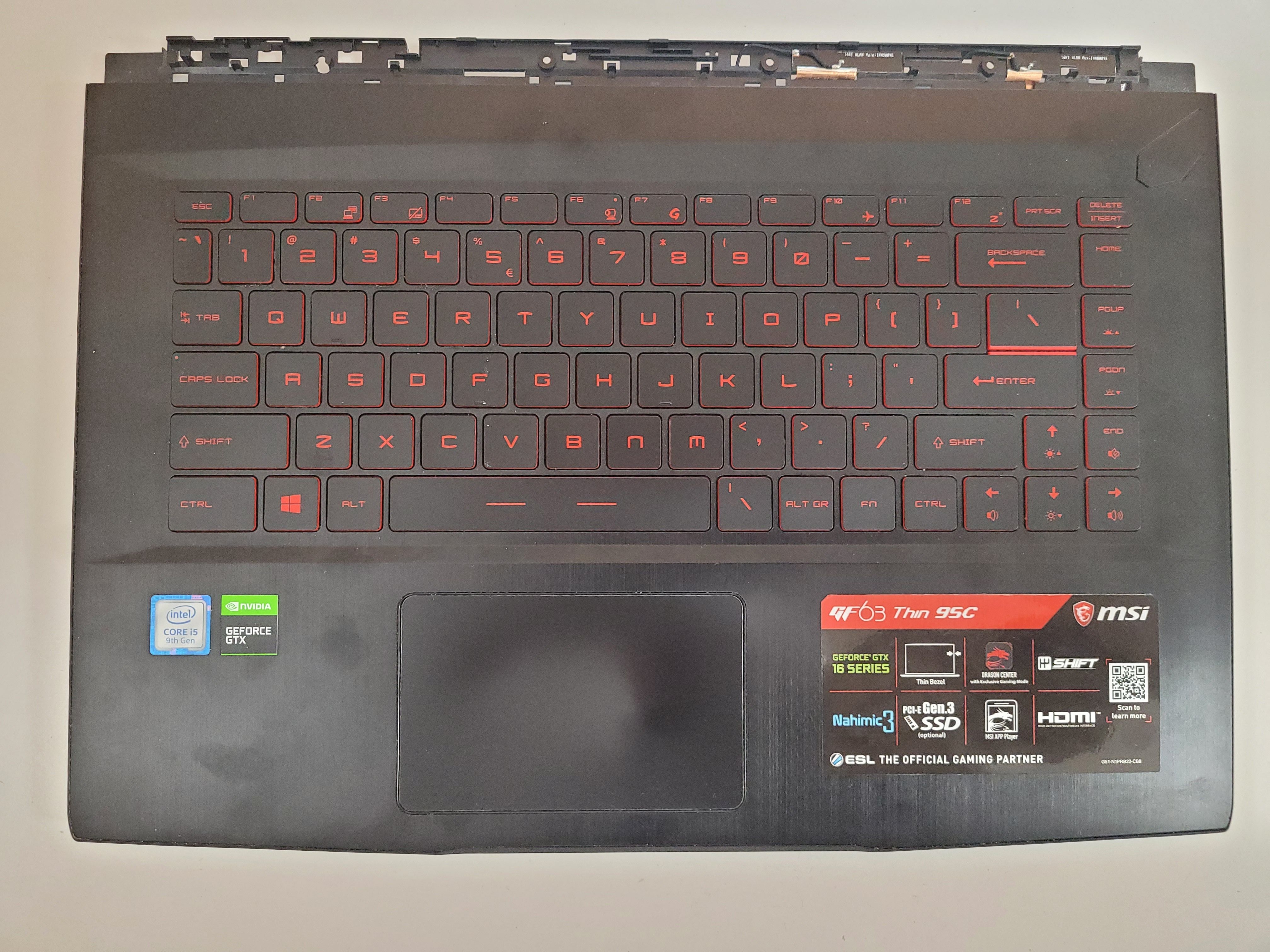 Carcasa superioara cu tastatura palmrest Laptop, MSI, GF63 8RC, 85RD, 95SC, MS-16R1, MS-16R4, 3076R1C214HG01